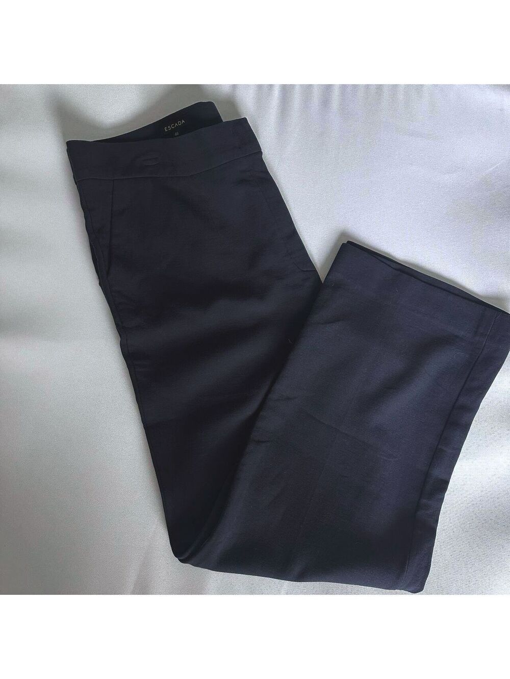 ESCADA Women 46 US 16 Navy High Rise Straight Leg Pants Cotton Silk